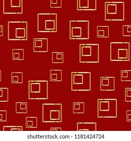 Golden rectangle on a red background. Duplicate abstract seamless pattern. Vector illustration