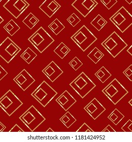 Golden rectangle on a red background. Duplicate abstract seamless pattern. Vector illustration
