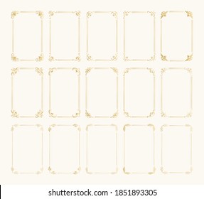 Golden rectangle ornate frames for branding and card design. Vector isolated illustration.