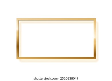 Golden rectangle photo frame on white background. Gold button. Blank space for picture, painting, card. 3d realistic empty template vector illustration. Simple object mockup.