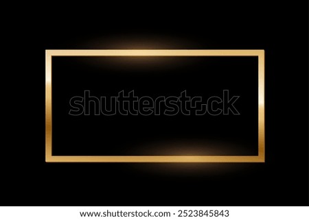 Golden rectangle photo frame on black background. Gold button. Blank space for picture, painting, card. 3d realistic empty template vector illustration. Simple object mockup.