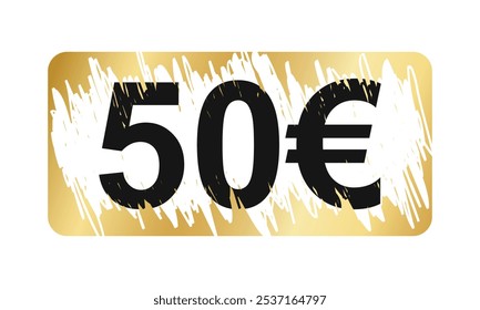 Golden rectangle scratch card surface with scraped texture and 50 euro winning text. Winner lottery, sale coupon, jackpot scratchcard template. Vector realistic illustration.