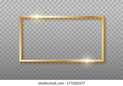 Golden rectangle with sparkling shiny 3d borders .Vector illustration.
