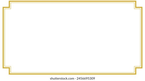 Golden rectangular frame with copy space for placing images, letters, products. White background.