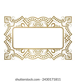 Marco rectangular dorado con adorno de hadas para texto.  Adecuado para la decoración de etiquetas vintage, placa de identificación o diseño de etiqueta de precio.