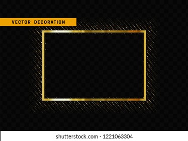 Golden rectangular frame isolated on transparent background. Glitter border shining particles, of light effects