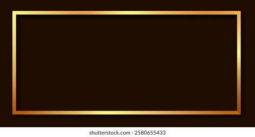Golden rectangular frame on dark background. Vintage gold geometric border.