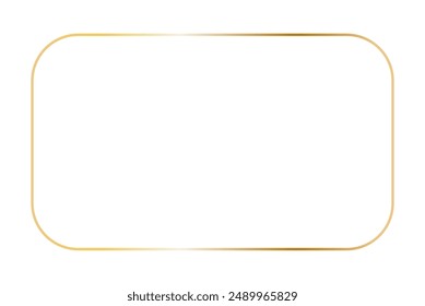 Golden rectangular frame with rounded corners. Vector outline aesthetic geometric shine border for invitations design