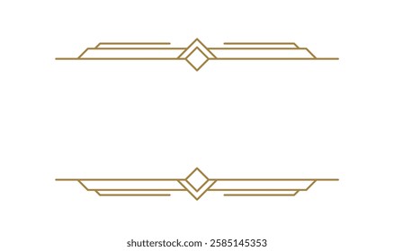 Golden rectangular vector frame boasting art deco style, featuring geometric diamond shaped ornaments, perfect for vintage or luxury design projects