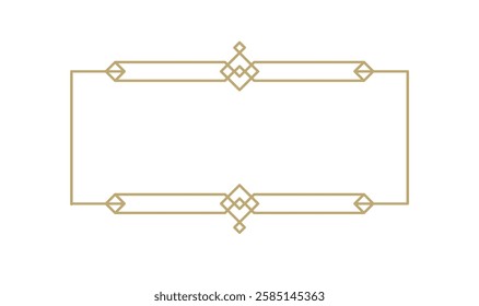 Golden rectangular vector frame boasting art deco style, featuring geometric diamond shaped ornaments, perfect for vintage or luxury design projects