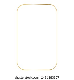 Golden rectangular vertical frame with rounded corners. Vector outline thin aesthetic geometric shine border for invitations design