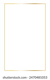 Golden rectangular vertical frame. Vector outline thin aesthetic geometric shine border for invitations design