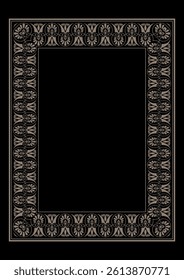 Golden rectangular Vertical Greek national ornament frame. A4 format. Frame with Greek pattern, ornament. Border Greek, Egyptian, Assyrian, Byzantine, Roman meander. Diplom, certificate, embroidery 
