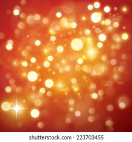 Golden red abstract bokeh background with sparkles
