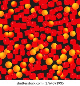 Golden Red Balls Cubos Patrón sin inconvenientes, Ilustración 3D