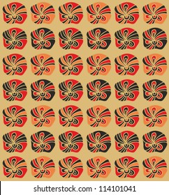 Golden - red  and black seamless vector pattern with shells, japanese style