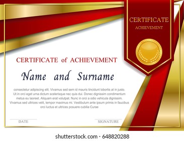 Golden and red certificate template with luxury and modern pattern,diploma,Vector illustration