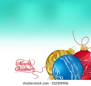 Golden and red christmas ornaments on white background with space for text. Merry christmas card. Winter holidays. Xmas theme