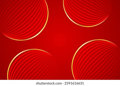 Golden And Red Circle Background. Abstract Business Banner. Technology Wallpaper. Illustration. Futuristic. Minimal