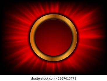 Golden and red circles with glowing rays abstract background. Vector art design