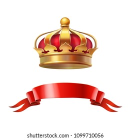 Golden red crown realistic 3d illustration