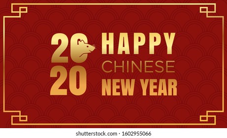 Golden and red Greeting Happy chinese new year 2020 concept text for background, card illustration. Year of the rat Vector designs.