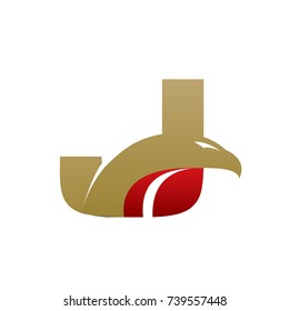 Golden Red Initial J Eagle Head Vector Logo