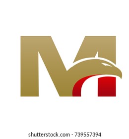 Golden Red Initial M Eagle Head Vector Logo
