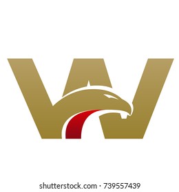 Golden Red Initial W Eagle Head Vector Logo