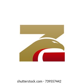 Golden Red Initial Z Eagle Head Vector Logo