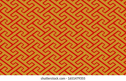 Patrón japonés dorado y rojo conectado en forma de letras