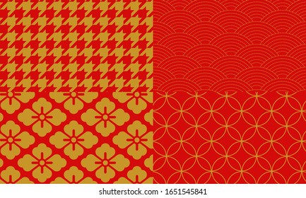 Cheque de galgas dorado y rojo japonés, komon de tiburón, hanabishi, cloisonne