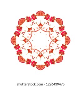Golden - red ornamental vector frame - rosette  on white background
