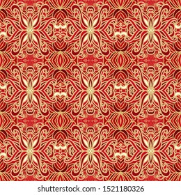 Golden - red seamless art nouveau pattern