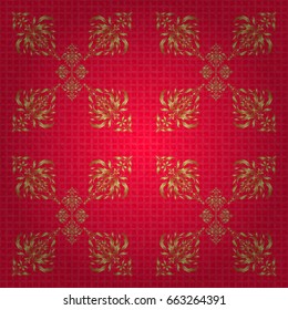Golden and red seamless pattern. Oriental vector pattern with arabesques and golden floral elements. Traditional classic ornament.