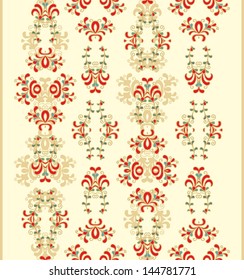 Golden - red seamless vector border ornament,  floral motif