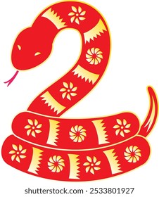 Golden Red Snake Zodiac Animals for Chinese Lunar New Year.