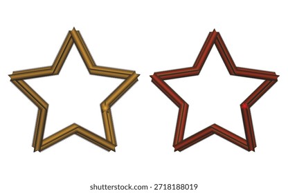 Marcos de contorno de estrella dorada y roja con bordes en zigzag texturizados aislados sobre fondo blanco limpio,
Abstractas diseños de borde de estrellas metálicas en colores dorados y rojos con una textura en capas nítida sobre blanco,
Marcos decorativos en forma de estrella en tonos dorados y rojos con bordes dentados dinámicos en blanco