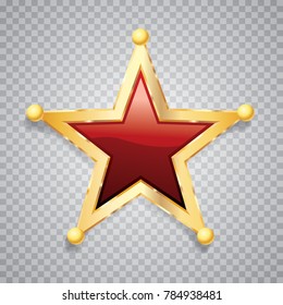 golden red star, sheriff badge, vector illustration