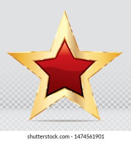 estrella roja dorada con sombra transparente, icono de éxito comercial