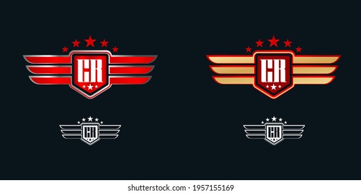 golden red wing and shield logo design concept vector illustration