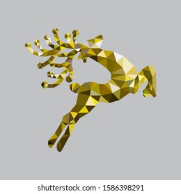 Golden reindeer illustration vector low poly style isolated on gray background, decoration Christmas day.