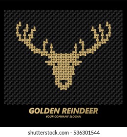 Golden Reindeer Logo Design on Weave Style for  Luxury, Creative Business such as Media Studio, Hotel, Hostel. Packaging Product Logo.