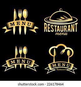 golden restaurant and menu elements set