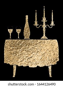 Golden restaurant table. There is an option in the vector.