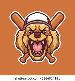 Golden Retriever Baseball Angry Dog Cartoon Head Illustration