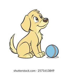 Golden Retriever Cartoon Character Fetching Happiness