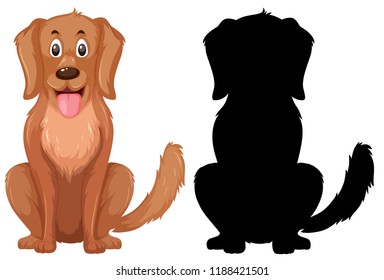 Golden retriever in color and silhouette graphic illustration
