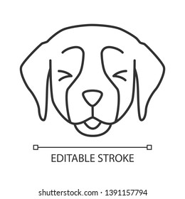 Golden Retriever cute kawaii linear character. Thin line icon. Dog with smiling muzzle. Animal with squinting eyes. Domestic doggie, tongue out. Vector isolated outline illustration. Editable stroke