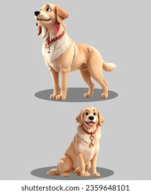 Golden Retriever Dog 3D Animation Vector Design